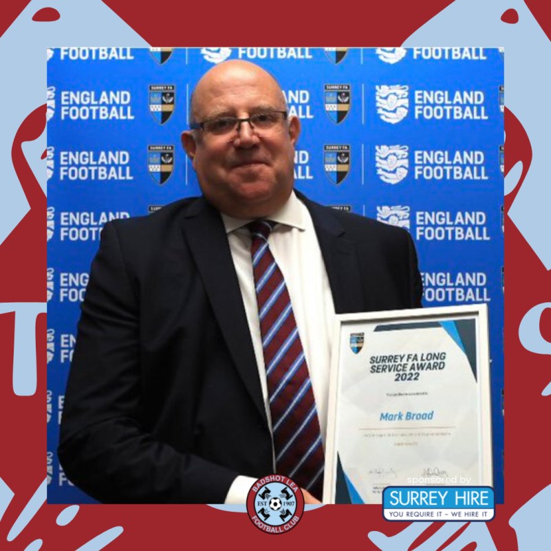 Badshot Lea Football Club, Chairman Mark Broad Receives Surrey FA Long